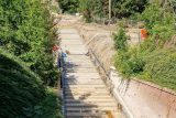 Práce na úpravách lanové dráhy na Petřín