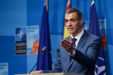 Španělský premiér Pedro Sánchez na tiskové konferenci na summitu NATO v Haagu v Nizozemsku 25. června 2025