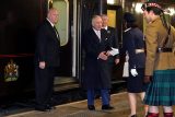 Britský král Karel III. přijíždí královským vlakem na nádraží Manchester Victoria 20. ledna 2023