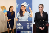 Zleva: Eva Decroix po zvolení poslankyní, na loňském kongresu ODS a během tiskové konference ve Sněmovně