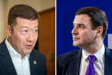 Předsedové SPD a Motoristů Tomio Okamura (vlevo) a Petr Macinka