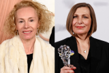 Set dekoratérka Beatrice Brentnerová (vlevo, na snímku na červeném koberci k Cenám akademie) a kostýmní výtvarnice Katarína Štrbová Bieliková (s Českým lvem za kostýmy k minisérii Božena)