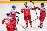 Přesilovková formace české reprezentace slaví gól do sítě Švédska ve čtvrtfinále mistrovství světa