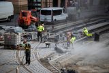 Revitalizace Václavského náměstí. Stavba nové tramvajové trati.
