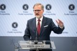 Premiér Petr Fiala (ODS) na tiskové konferenci k podepsání smlouvy o dostavbě jaderné elektrárny Dukovany