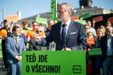 Premiér Petr Fiala (ODS) na zahájení předvolební roadshow koalice Spolu nazvané Teď jde o všechno! v Praze