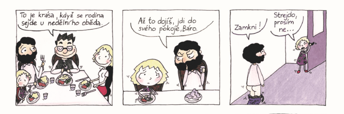 Jeden z komiksů upozorňuje i na problematiku zneužívání v rodině
