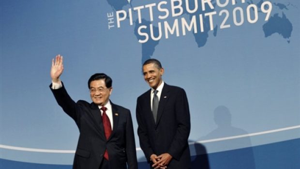 Summit G20 v Pittsburghu. Americký prezident Barack Obama s čínským prezidentem Chu Ťin-tchaem