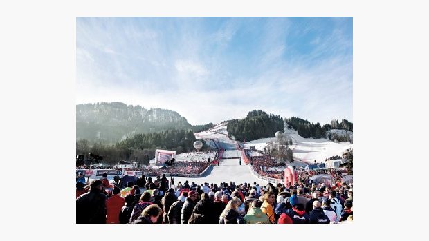 Dojezd sjezdové trati Hahnenkamm