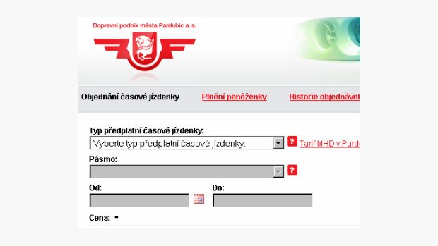 Internetový formulář na dobíjení Pardubické karty