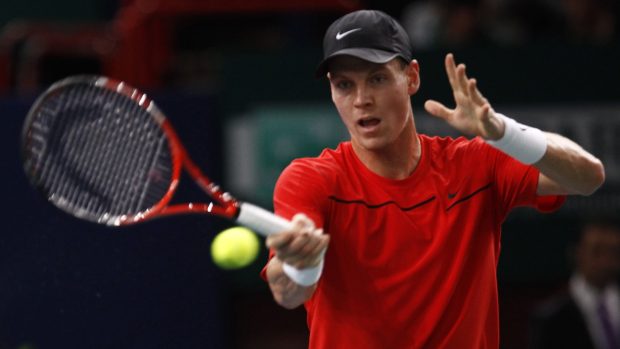 Tomáš Berdych během vítězného utkání proti Britu Murraymu