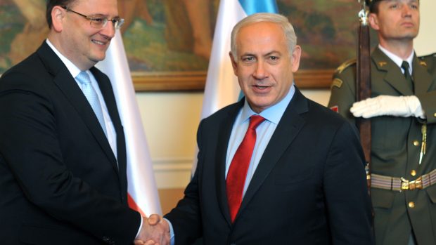 Izraelský premiér Benjamin Netanjahua v ČR, Petr Nečas (vlevo)