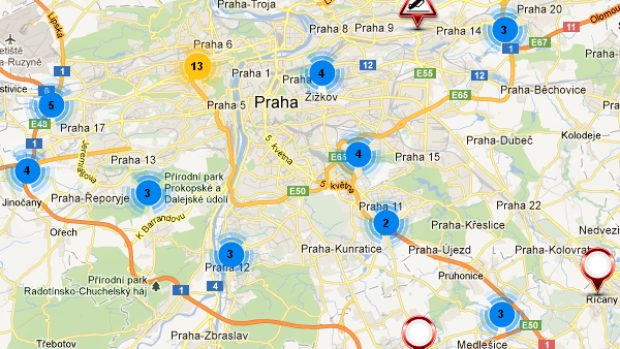 Mapa Prahy s dopravními informacemi