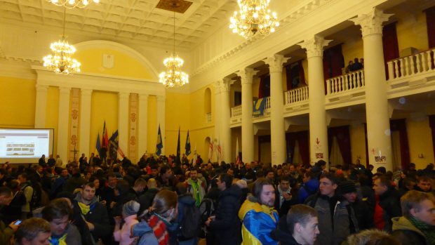 Městský úřad v Kyjevě během demonstrací