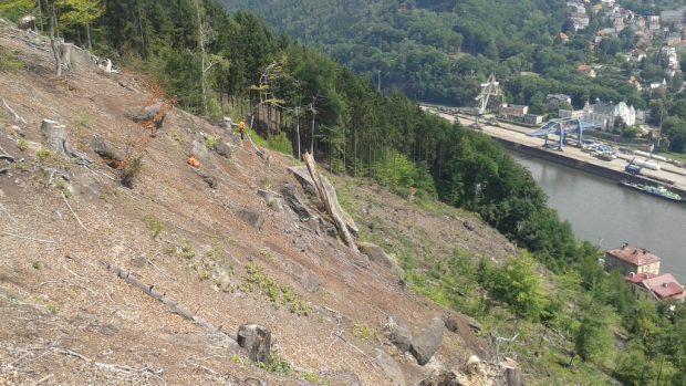 Horní Žleb u Děčína, sanace svahu. Odborníci začali zajišťovat místo odkud se skála utrhla