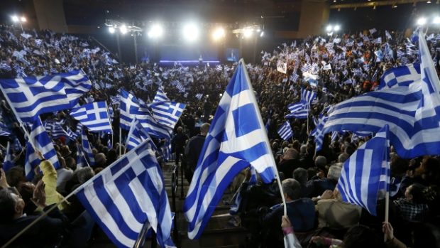 Předvolební mítink konzervativní strany Nová demokracie