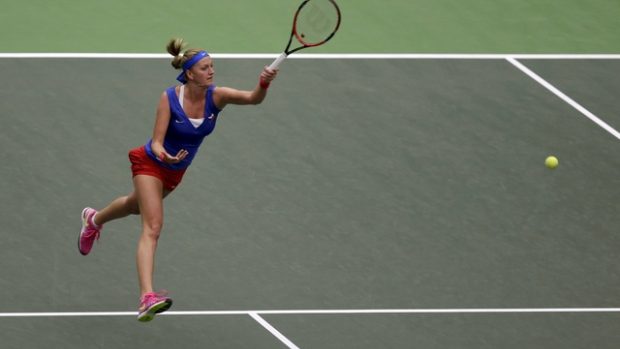 Petra Kvitová při duelu s Caroline Garciaovou