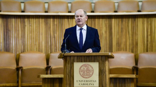 Německý kancléř Olaf Scholz vystoupil s přednáškou na Univerzitě Karlově