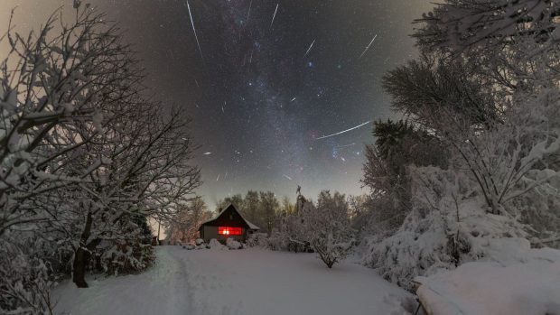 Maximum meteorického roje Geminid v roce 2018 nad Sečskou přehradou