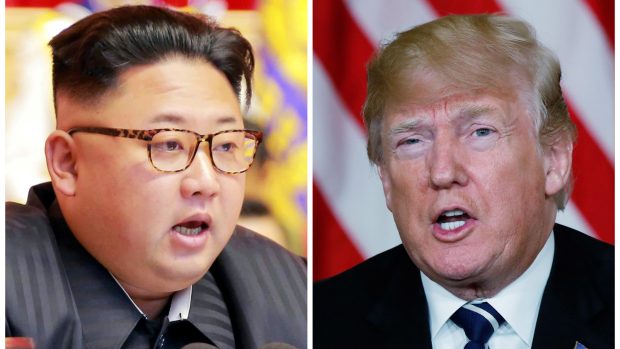 Kombinovaný snímek severokorejského vůdce Kim Čong-una (vlevo) a amerického prezidenta Donalda Trumpa. Reuters/KCNA handout