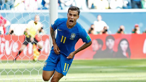 Philippe Coutinho se raduje z gólu do sítě Kostariky