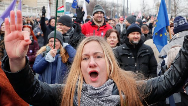 Demonstrace proti vládě Viktora Orbána v Budapešti