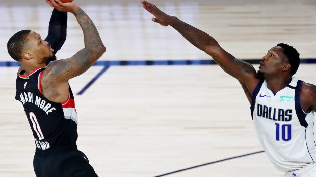 Damian Lillard v zápase proti Bostonu.