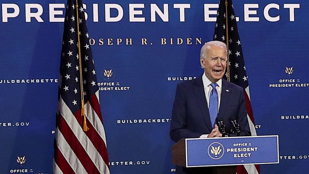 Biden v divadle Queen ve svém domovském městě Wilmington oficiálně představuje svůj tým spolupracovníků pro oblast ekonomiky