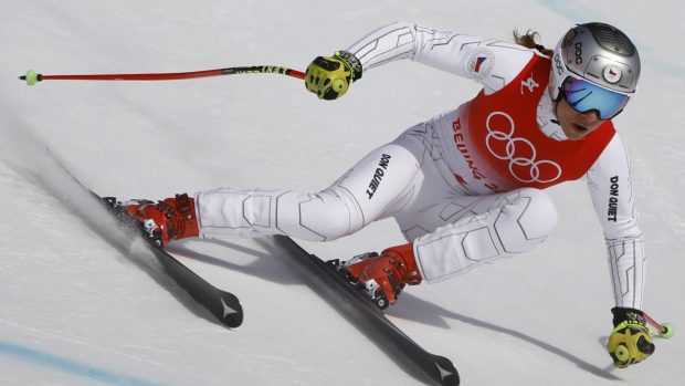 Ester Ledecká během olympijského závodu super-G.