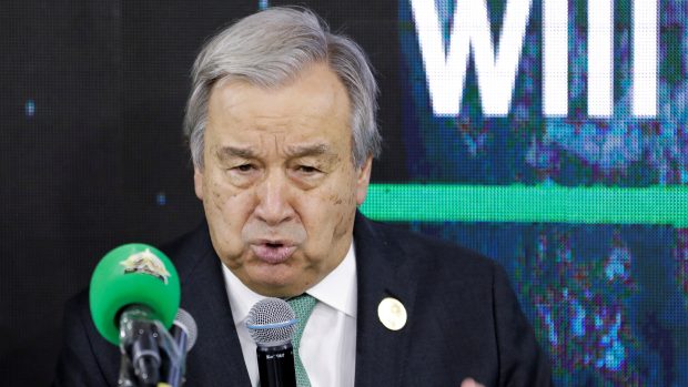 Generální tajemník OSN Antonio Guterres během svého projevu k účastníkům klimatické konference COP27 v egyptském Šarm aš-Šajchu