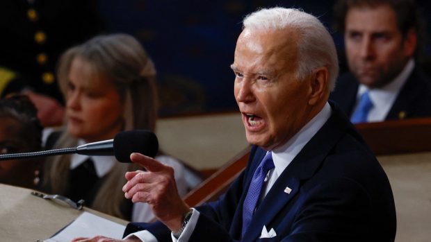 Joe Biden při svém projevu o stavu unie v americkém Kongresu