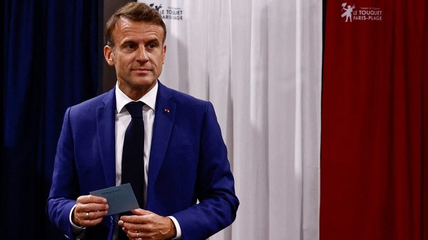 Francouzský prezident Emmanuel Macron při prvním kole voleb