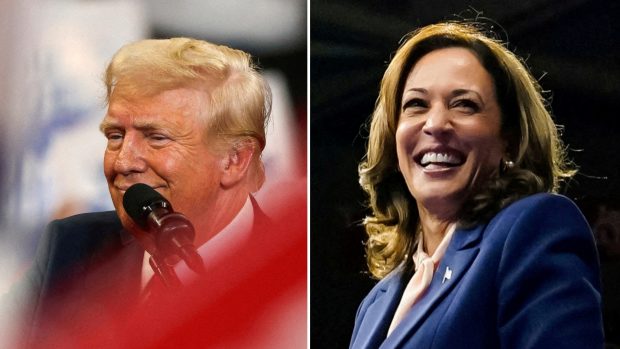 Kandidáti na amerického prezidenta a prezidentku Donald Trump (vlevo) a Kamala Harrisová