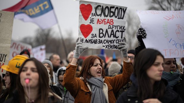 Demonstrace ve městě Kragujevac