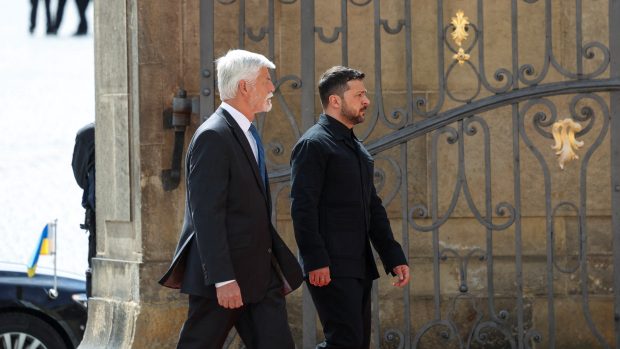 Setkání českého prezidenta Petra Pavla s ukrajinským prezidentem Volodymyrem Zelenským na Pražském hradě v Praze 4. května 2025