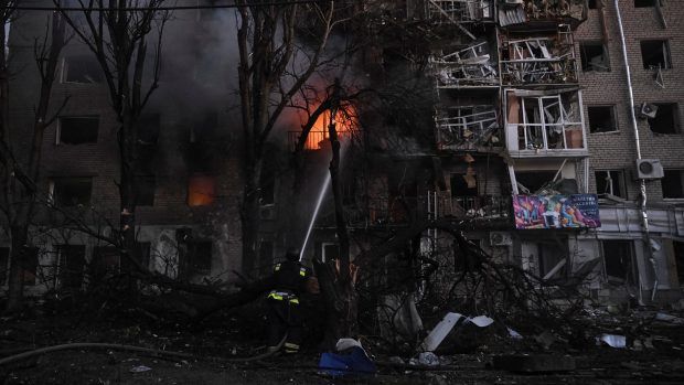 Následky ruského útoku dronů a raket na Záporoží