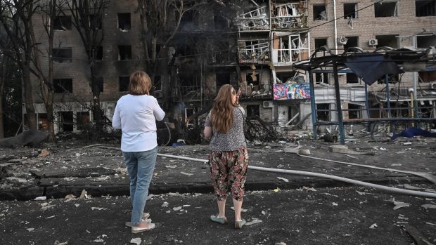Následky ruského útoku dronů a raket na Záporoží