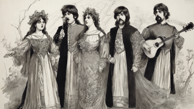 Jak si Beatles v opeře Rusalka představuje umělá inteligence Stable Diffusion.