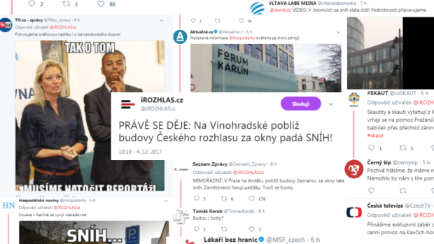 Český twitter zaujalo, že v Praze sněžilo