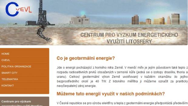 Webové stránky Centra pro výzkum energetického využití litosféry