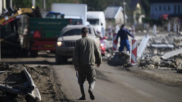 Obnovy po povodních v obci Písečná v Moravskoslezském kraji