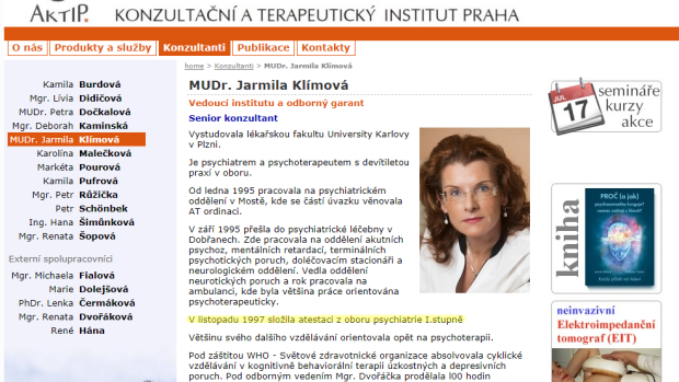 Profil Jarmily Klímové na webu Aktipu.