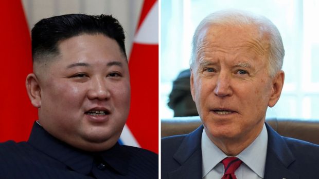 Kim Čong-un a Joe Biden (koláž)