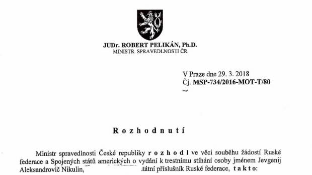 Rozhodnutí o vydání Jevgenije Nikulina do USA.