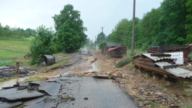 Povodně v obci Brtnice.