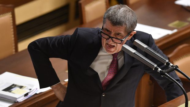 Premiér v demisi Andrej Babiš během svého projevu v Poslanecké sněmovně