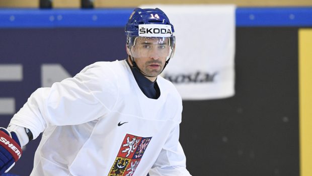 Tomáš Plekanec na tréninku české reprezentace na šampionátu v Kodani.