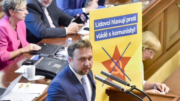 Marián Jurečka (KDU-ČSL) v Poslanecké sněmovně během jednání o důvěře pro druhou Babišovu vládu