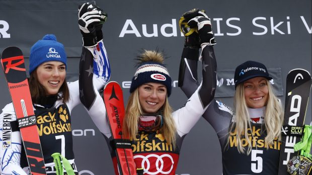 Lyžařky Petra Vlhová, Mikaela Shiffrinová a Ragnhild Mowinckelová