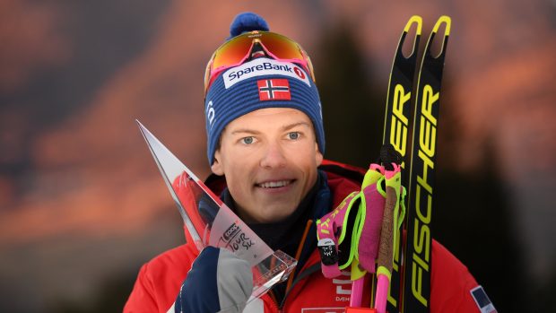 Johannes Hösflot Klaebo na závodu Světového poháru v italském Val di Fiemme